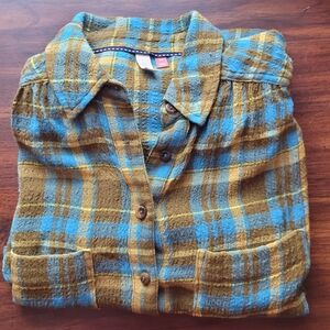 Anthropologie Pilcro relaxed plaid shirt Women's XS Blue Brown Green
